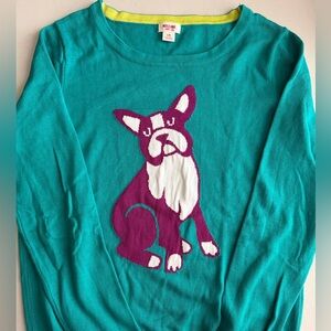 🩵💜🐶🧶MOSSIMO French Bulldog Teal Knit Sweater